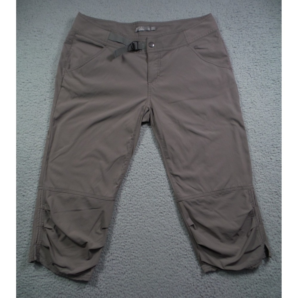 prAna Pants Womens Size 10 Gray Capri Stretch Ripstop Belted Outdoor Yoga
